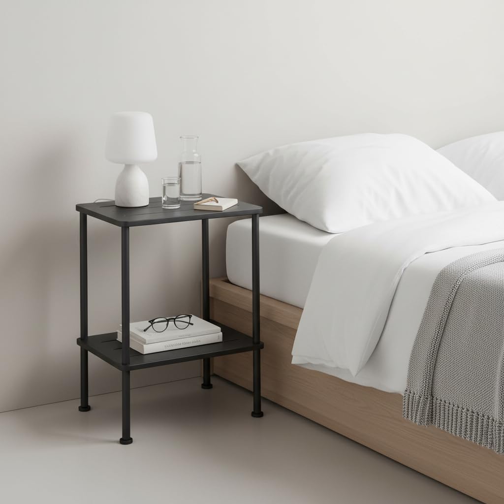 ZEXVIDA 2-Tier Bamboo Side Table, Slim End Table & Nightstand for Bedroom, Living Room, Sofa Side Table Coffee Table for Narrow Small Spaces (Black)