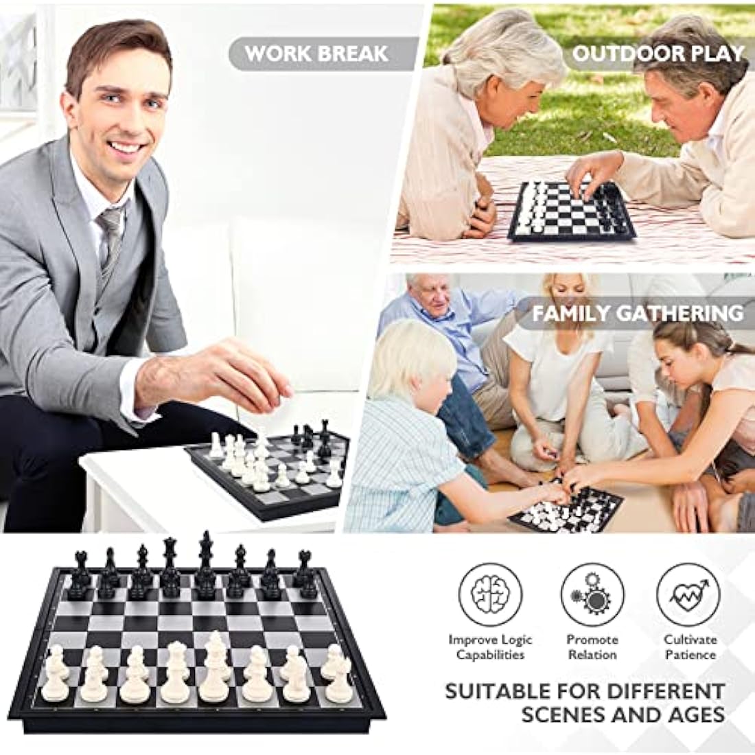 Peradix Chess Board Set Game -Travel Magnetic Chess Piece Set with Chess Folding/Portable Storage Board-Traditional Strategy Game for Kids/Children/Adults