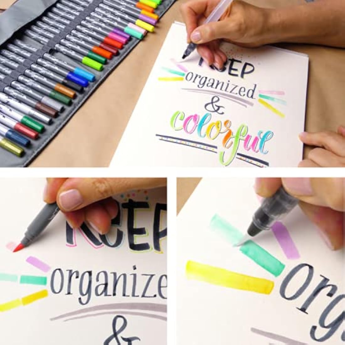Online 40+1 Hand Lettering Set, Colourful Calli.Brush & Calli.Twin Brush Pens, Waterbrush Pen for Watercolour, Calligraphy Set in Roll Pouch Gift Packaging, Bullet Journal Pens