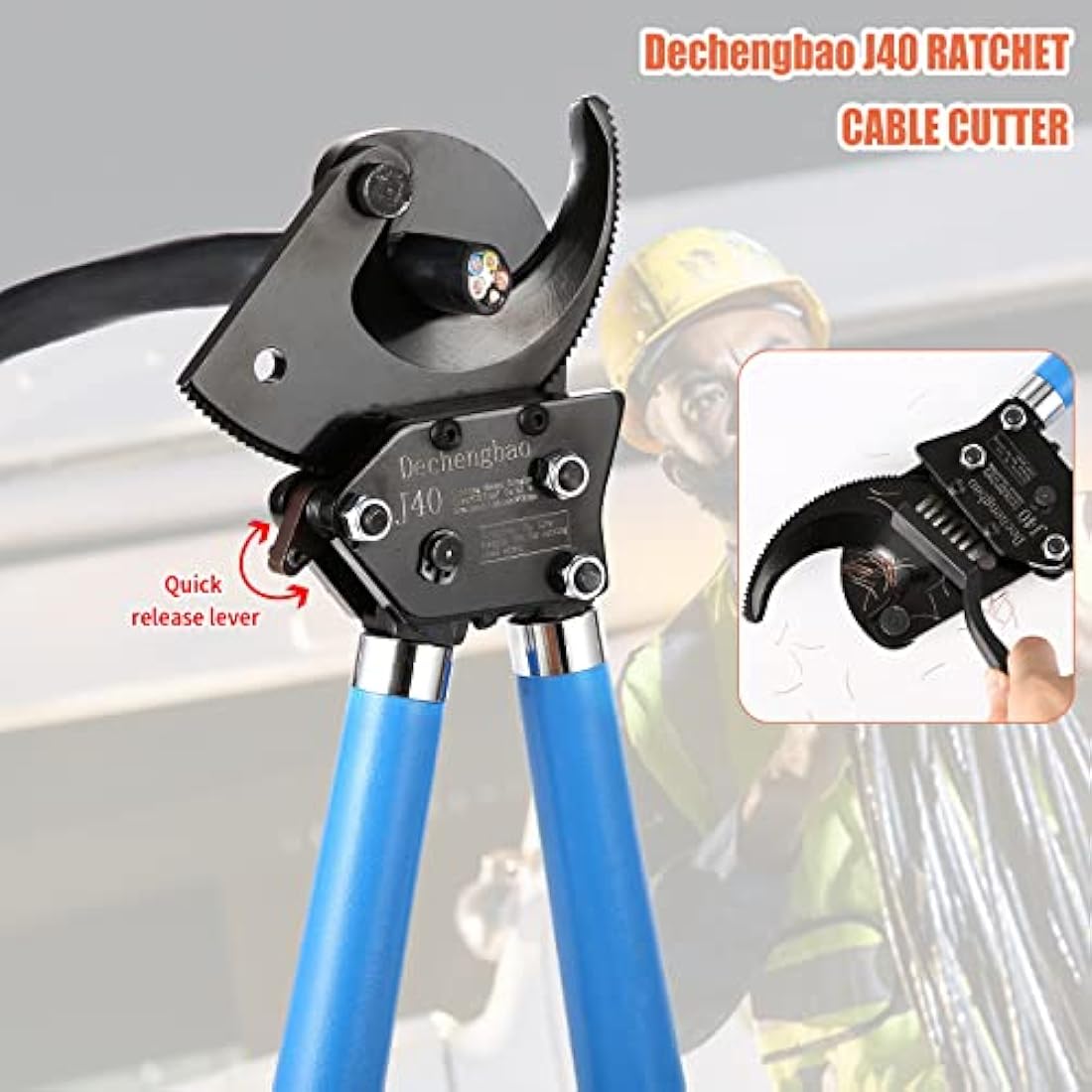 Ratchet Cutters, Dechengbao J40 Heavy Duty Wire Cutter for Aluminum Copper Cable up to 400mm², Ratchet Cable Cutters