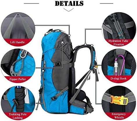 Bseash 60L Waterproof Hiking Camping Backpack with Rain Cover, Lightweight Outdoor Sport Travel Daypack Rucksack for Climbing Skiing