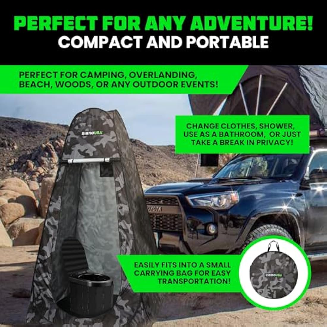 Rhino USA Portable Pop Up Privacy Changing Tent - Ultimate Outdoor Camping Shower, Camp Toilet Tent, Rain Shelter for Beach and Camping - Lightweight and Sturdy, Instant Setup While On-The-Go