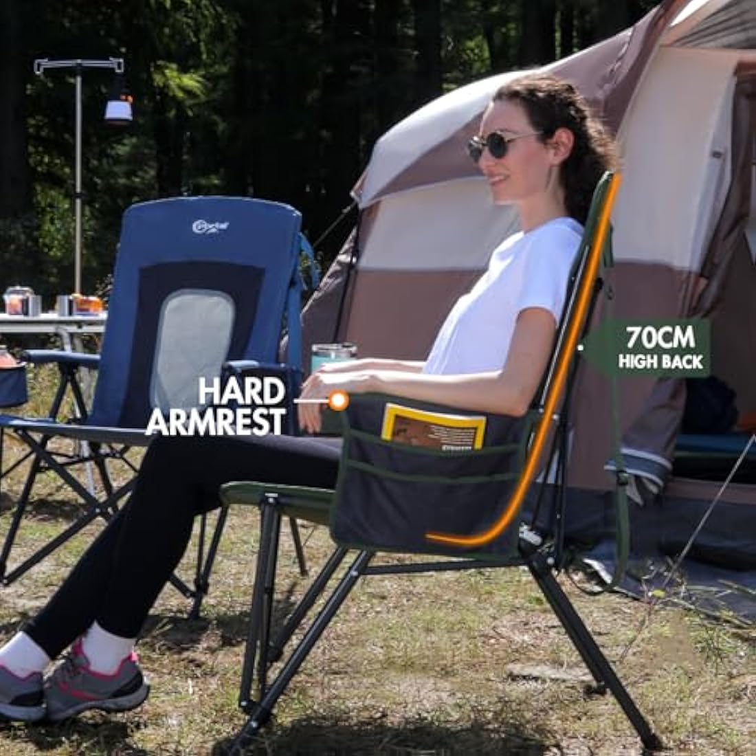 Portal Folding Camping Chair for Adults High Back Heavy Duty 180KG Load Foldable Garden Picnic Festival Collapsible Chair Oversized Hard Armrests Mesh Back Portable for Fishing Beach Patio