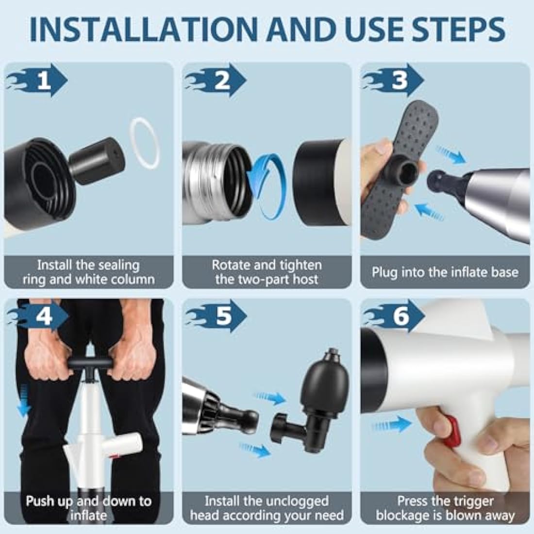 inShareplus Toilet Plunger, White Toilet Unblocker Heavy Duty, High Pressure Plunger Kit with 4 Replaceable Heads, Plunger Sink Unblocker for Unblocking Toilets, Sink, Bathtub, Floor, Drain