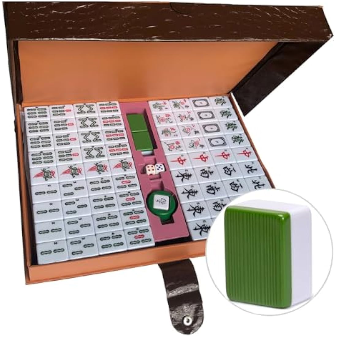 LANYOTA Mahjong Set, Chinese Mahjong Game Set with Carrying Travel Case,36x27mm,Large 144+2 Tiles with Arabic Numerals, 2 Dice and a Wind Indicator(Green)