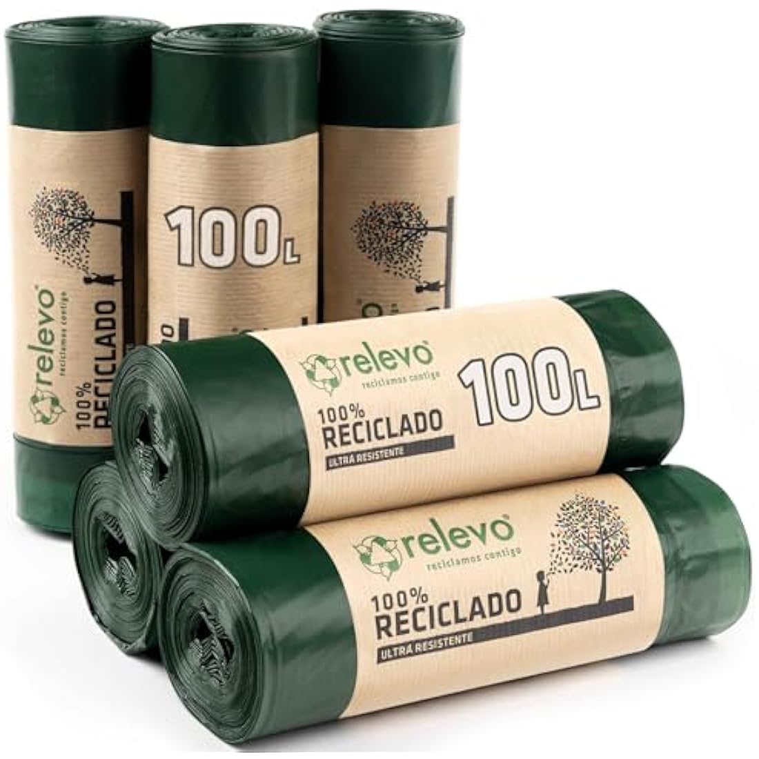 Relevo 100L Bin Bags – Made from 100% Recycled Material. Extra Large Bin Bags. Dimensions: 85 cm x 105 cm. Includes 60 Bin Liners 100L