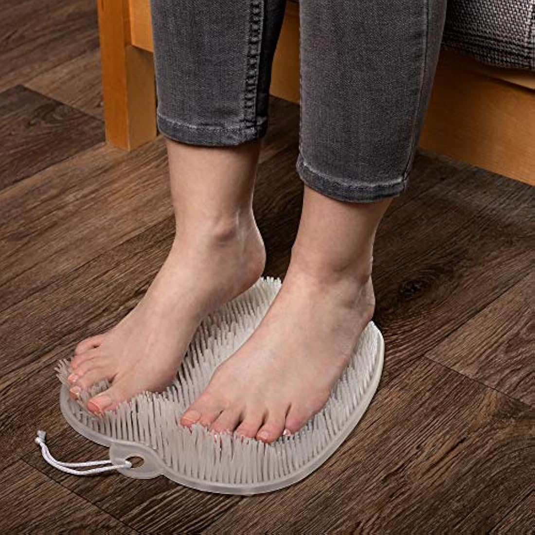 SKATCO Foot Scrubber for Shower and Body Brush Set. Comfortable to Stand Shower Feet Scrubber No Plastic Smell - Wet and Dry Brush Body Massager. Skin Care and Foot Care Shower Accessories - Clear
