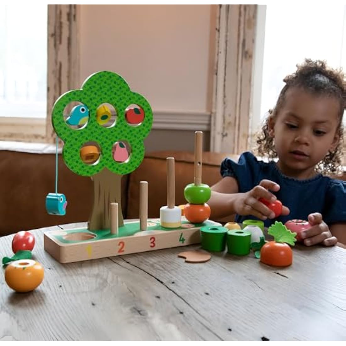 Vilac - 2469 -Wooden Toy I Learn To Count Vegetables Multi-color, Nature, Plant, Bird, Vegetable, Fruit Theme