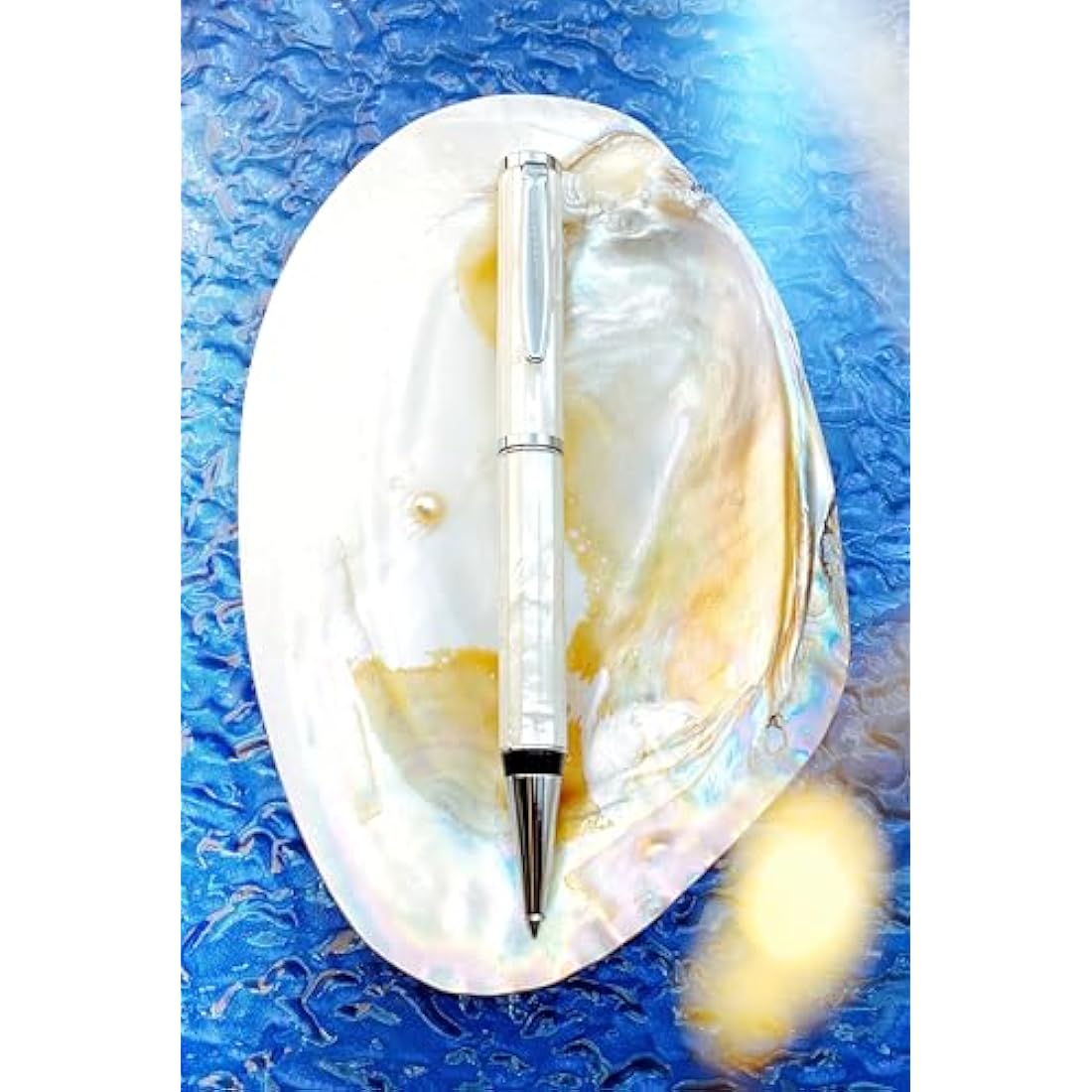 LACHIEVA Luxury Mother of Pearl Metal Ballpoint Pen with German-made P900M Refill, Best and Nice Gift for Writing, Men & Women (White Shell)