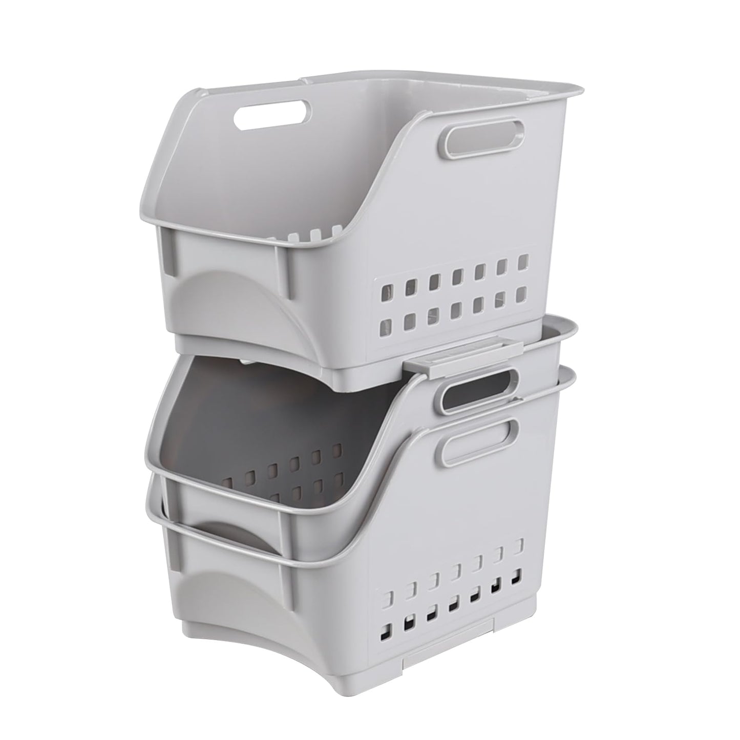 Xyskin 3-Pack Plastic Stackable Storage Basket, Stacking Storage Baskets for Kitchen or Bathroom, Grey Storage Veg Rack Set