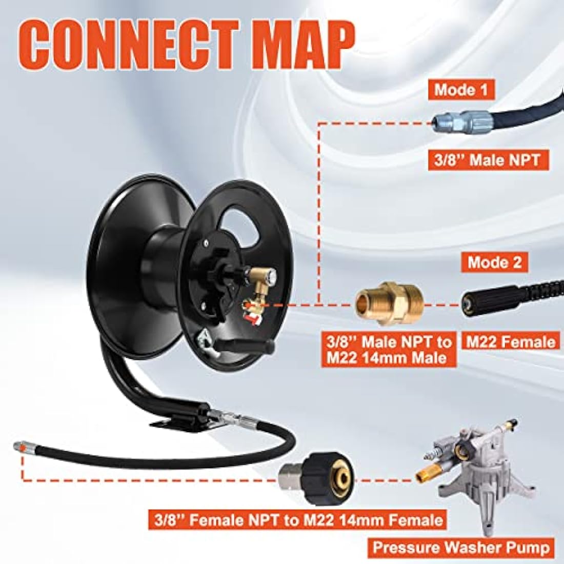 Tool Daily Pressure Washer Hose Reel, Heavy Duty Steel 30M Hose Reel for Pressure Washer