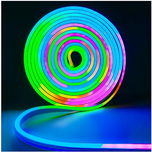 Tesfish 12V WS2811 Neon LED Strip Lights, RGB LED Pixel Strip 5 Meters Flexible IP65 Waterproof Tape Full Color Individually Addressable Smart Light