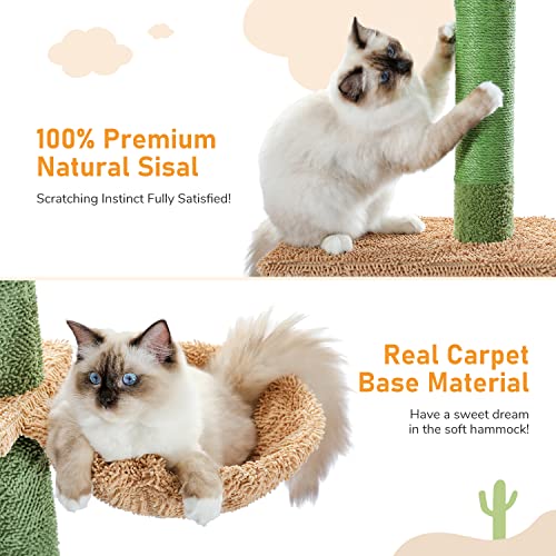 PAWZ Road Cactus Cat Tree Floor to Ceiling Cat Tower with Adjustable Height(229-275cm), 5 Tiers Cat Climbing Activity Center with Cozy Hammock,