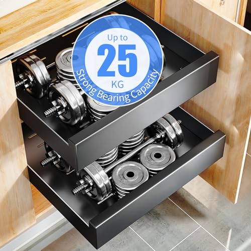 SAYZH Pull Out Cabinet Organizer, Slide Out Drawer Storage Shelves for Kitchen Cupboard, Roll-Out Extendable Sliding Drawer, (40 CM W x 43 CM D x 9CM