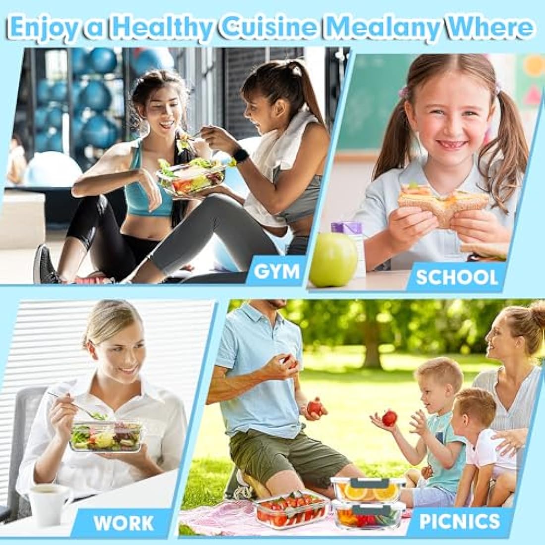 VERONES 5 Pack 36 OZ Glass Meal Prep Containers, Airtight Glass Lunch Containers Set, Glass Food Storage Containers with Lids,BPA-Free, for Microwave, Oven, Freezer & Dishwasher Friendly,Grey