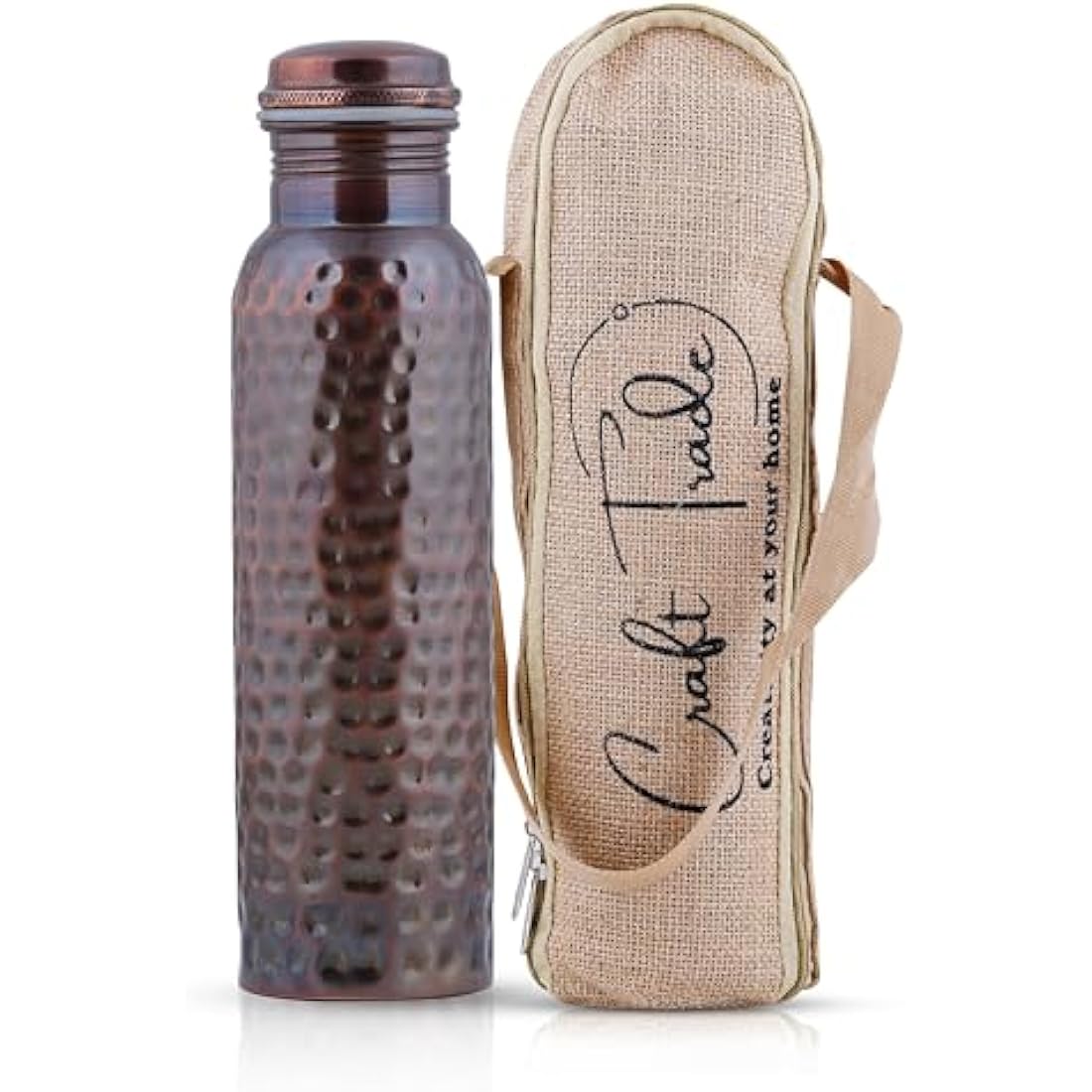 Craft Trade Pack of 2 Pure Copper Bottle with Lid and Carry Bag for Drinking Water BPA Free Leak Proof Boosts Immunity, Supports Digestive & Liver Health, Ayurveda Inspired 34oz - 1 Litre Black