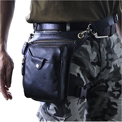 Le'aokuu Mens Genuine Leather Messenger Shoulder Bag Waist Bag Pack Drop Leg Bag Motorcycle 833