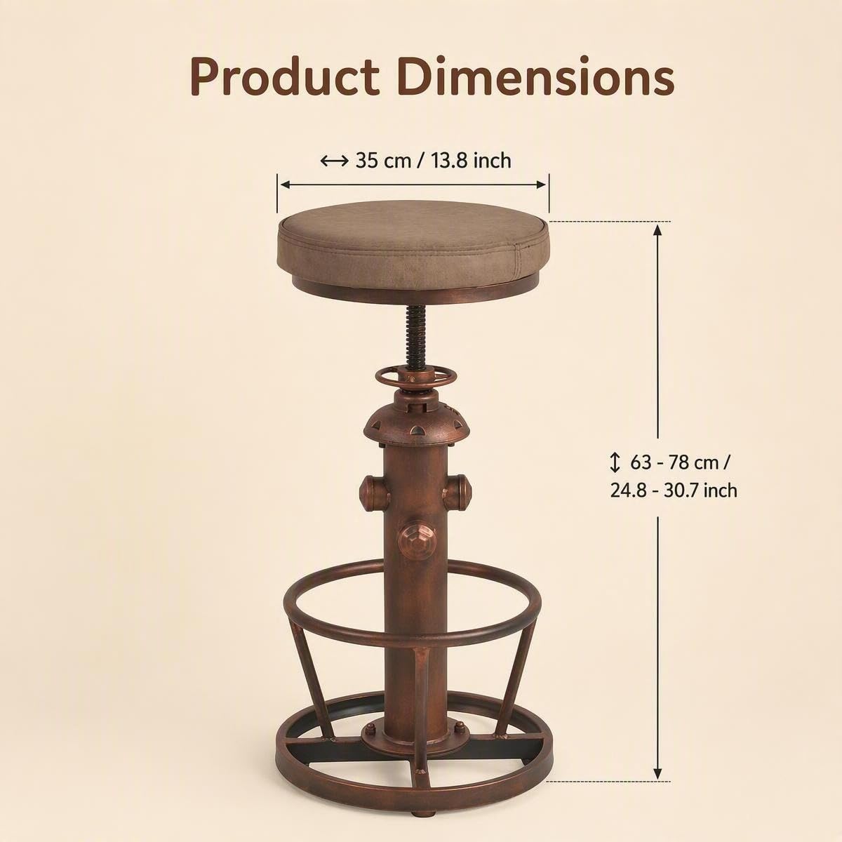 BOKKOLIK Vintage Swivel Bar Stools-Industrial Counter Height Chairs-Kitchen Dining Office-Soft Pu Top Adjustable 25-31inch