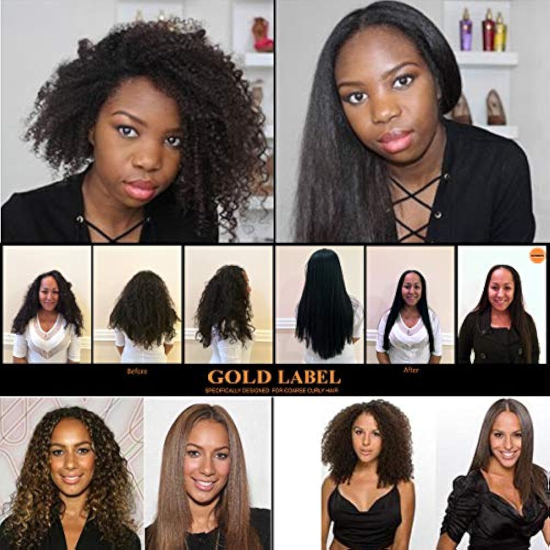Gold Label Professional Brazilian Keratin Hair Treatment Blowout Super Strong Formula Specifically Designed for Coarse, Curly, Black, African, Dominican, and Brazilian Hair Types 240ml