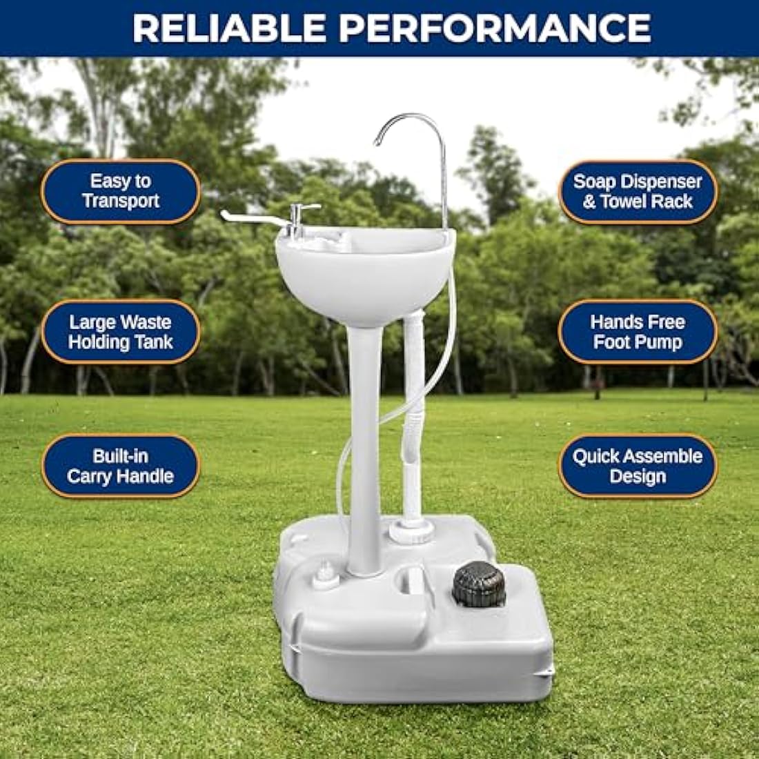 SereneLife Portable Sink, Camping, Outdoor Unit Garden, Hand Wash Station, Portable Basin w/Wheels, Garden w/Waste Tank, Foot Pump, Soap Dispenser for Outdoor Events, Worksites