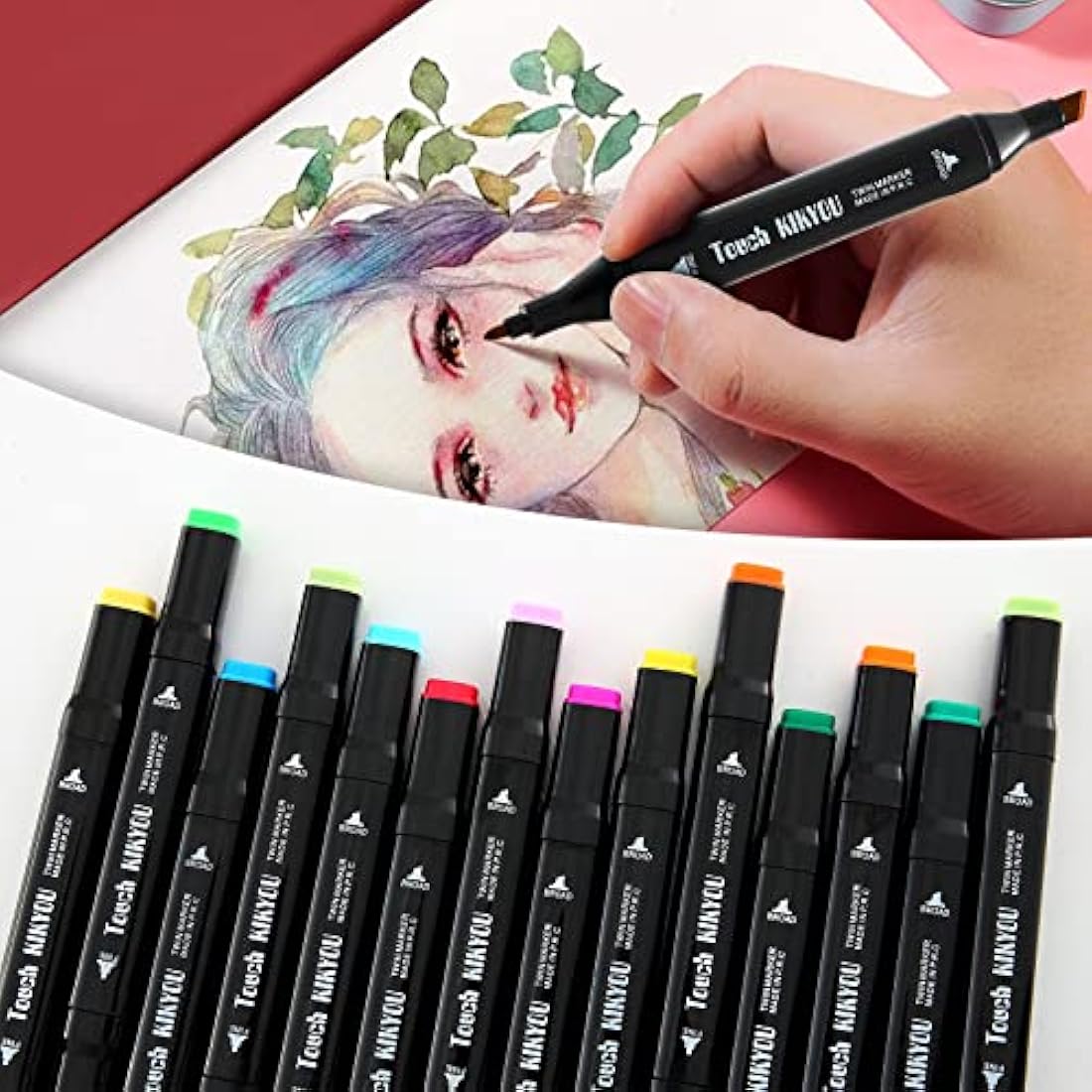 SOSINYA 168 Colours Dual Tip Art Markers Set, Felt Tip Pens for Adults, Permanent Alcohol Marker Pens for Drawing,Sketching,Anime,Manga with Carrying Case and Storage Base