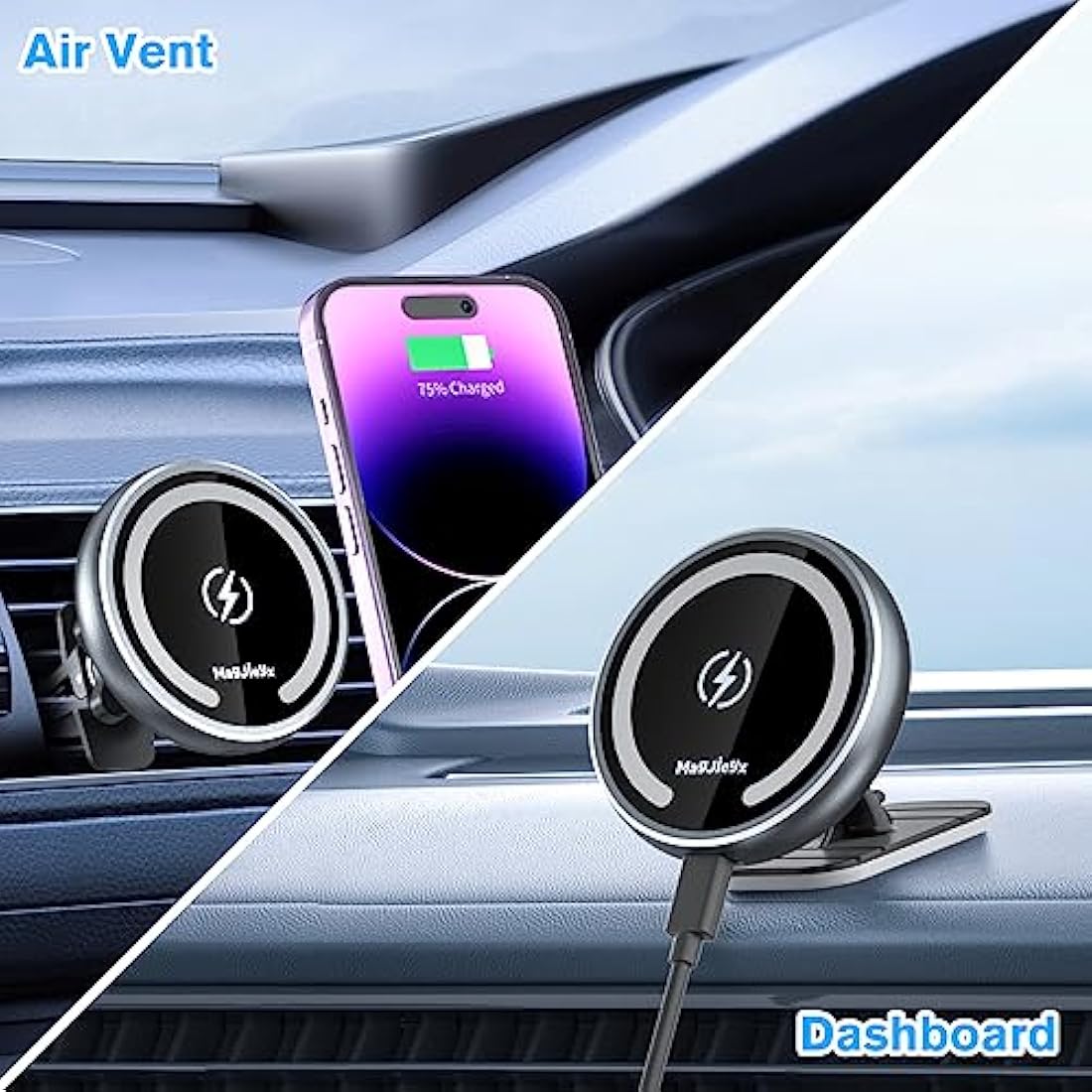 MAGJIEYX for Magsafe Car Mount Charger, 15W Magnetic Wireless Car Charger 360° Rotation Phone Holder Fast Charging for iPhone 16 15 14 13 12 MagSafe Case 2 in 1 Dashboard Air Vent Car Accessories