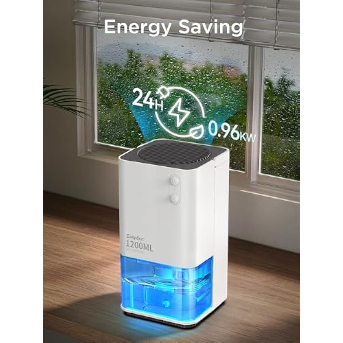 EasyAcc® 1200ml Electric Dehumidifier with Ultra Quiet & Auto Shut off 7 Colorful LED Portable Mini Dehumidifier for Wardrobe, Bathroom, Closet, RV, Bedroom, Garage - White