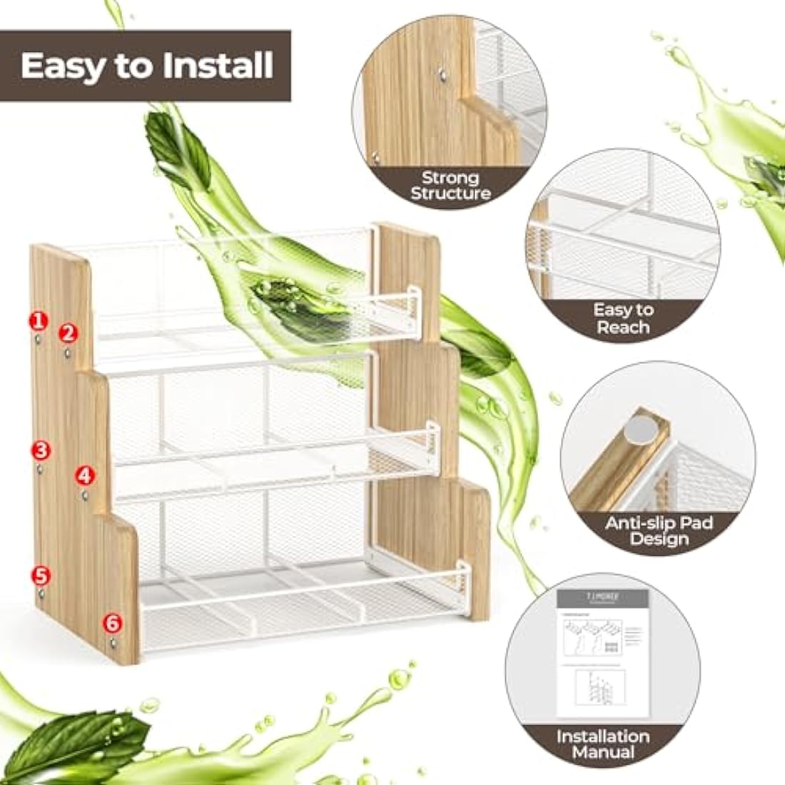 THYGIFTREE Tea Bag Organizer, 3 Tier Tea Box Storage, Solid Wood Tea Bag Holder for Kitchen, Office, Countertop,Sugar Packets, Creamers Holder