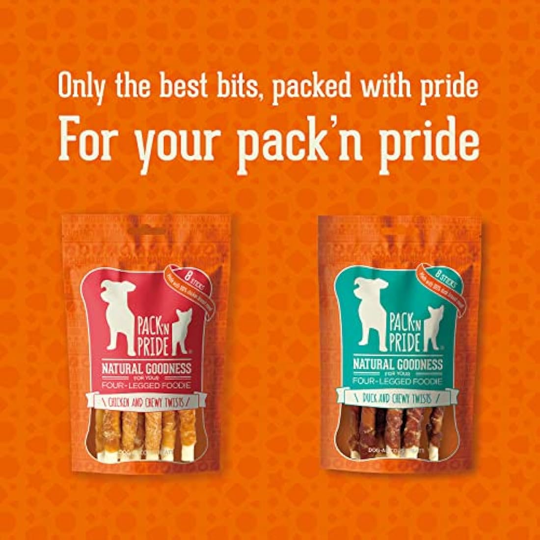 PACK'N PRIDE Dog Treats Chewy Twists, 20 Pack*90g=1.8kg, Rawhide Dog Chews with Natural Chicken&Duck Meat Winded, Low-Fat, and High in Protein for Small&Medium&Large Dogs