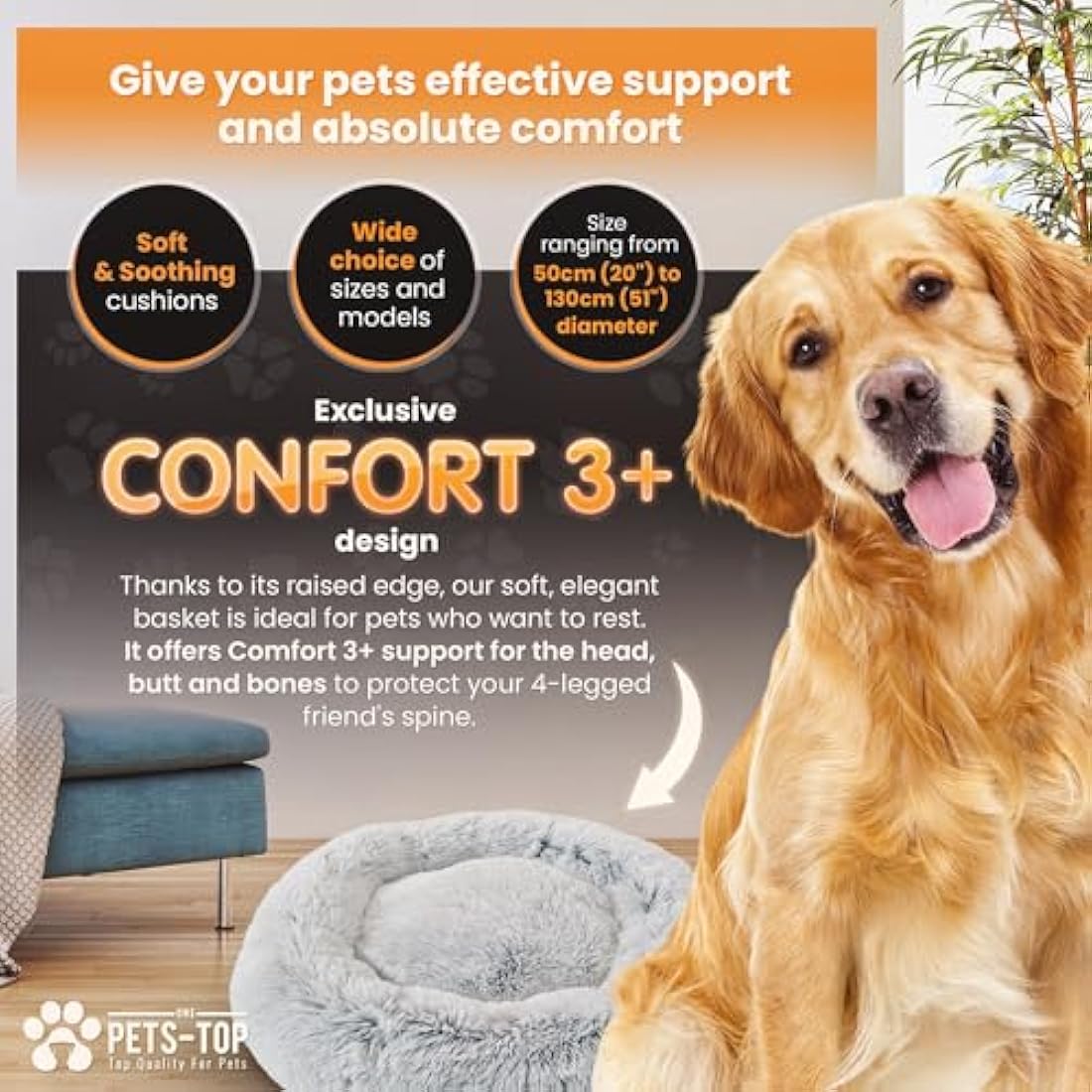 One PETS-TOP Dog Bed Medium - Washable Fluffy Calming Bed - Soft Long Plush with Removable Cover, Dodo Donuts XXL Extra Large Mattress (Pearl Grey, 80cm)