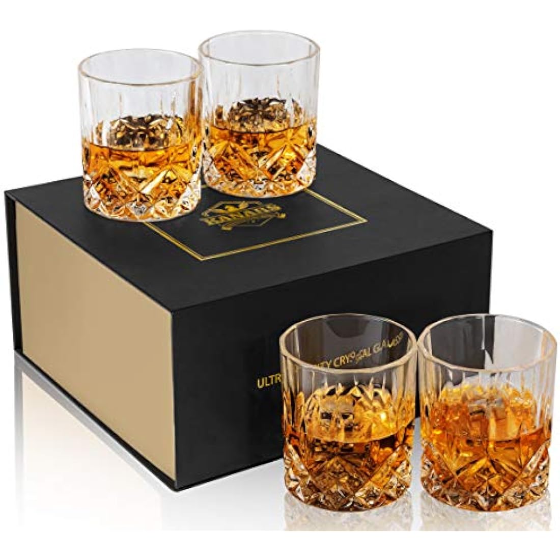 KANARS Whisky Glasses Set, No-Lead Crystal Whiskey Glass for Bourbon, Tequila, Cocktail, Cognac, Martini, Unique Stylish Gift Box, Set of 4, 300 ml