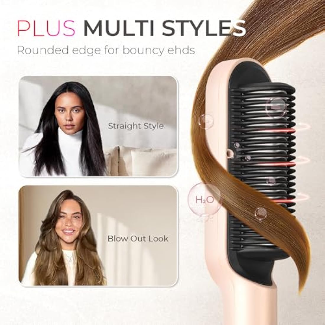 TYMO Hair Straightener Comb Plus - Hair Straightening Brush & Iron with Nano Titanium Coating for Even Heat, 9 Temperature Settings & LED Screen, Professional Hair Tools for Styling