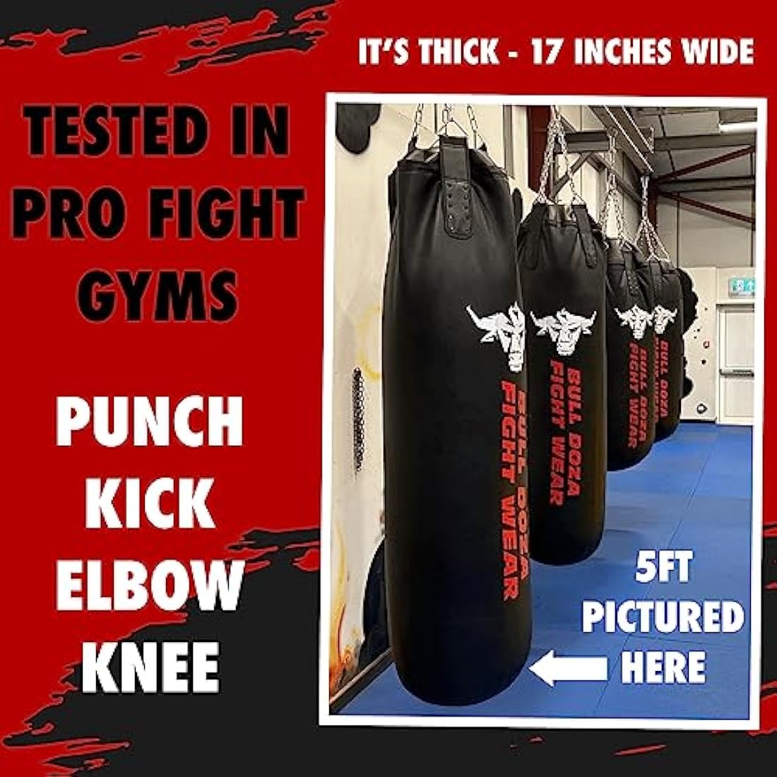 BULLDOZA Heavy-Duty Self-Fill XL Tank Punching Bag – 4ft & 5ft Boxing Bag with Chains, Swivel & Carabiners – Pro-Grade for Boxing, MMA, Kickboxing & Fitness