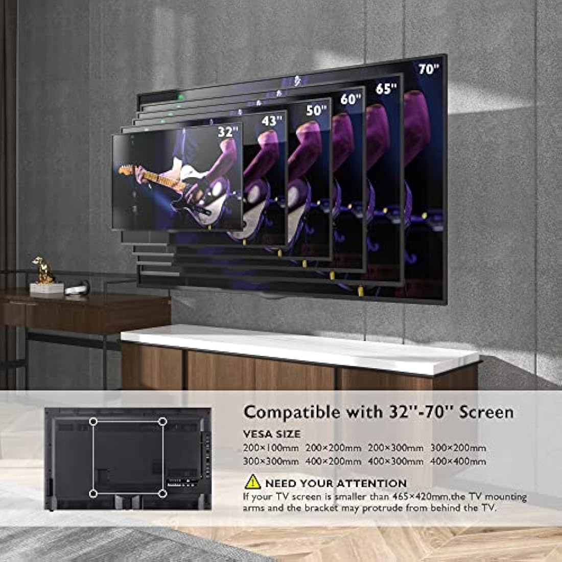 BONTEC TV Wall Bracket, Universal TV Wall Mount for 32-70 Inch, Extra Long Articulated Arm 850mm, Tilt Swivel Rotate Full Motion, VESA Wall Mount Max 400x400mm, 60kg Load