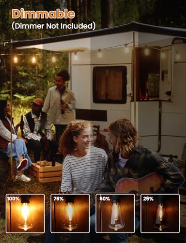 ZOTOYI 120FT IP65 Outdoor String Lights Mains Powered Garden Festoon Lights with 55+3 Shatterproof ST38 Plastic LED Edison Bulbs IP65 Waterproof for Indoor Outdoor Dimming Support, 2700K Warm White