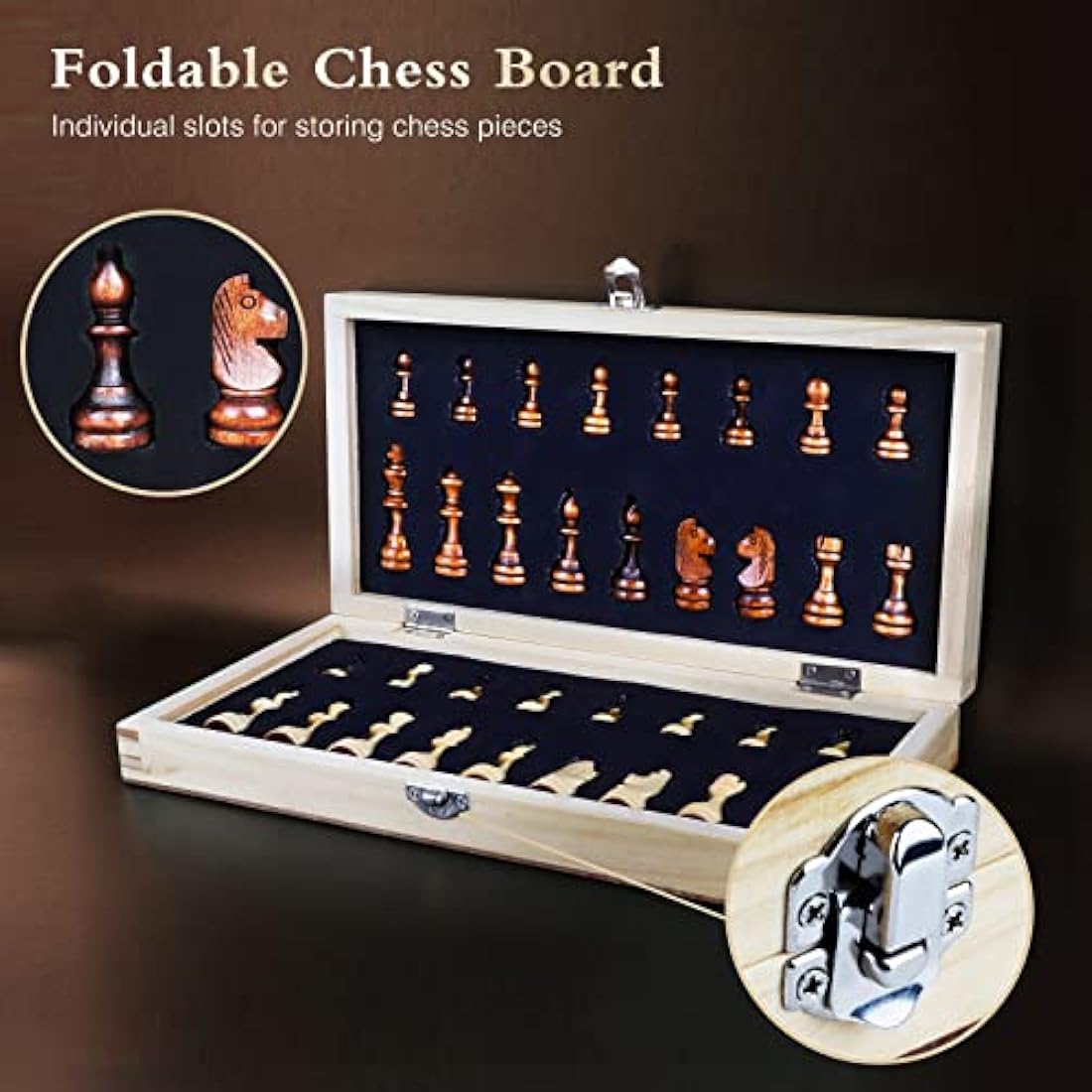 OOCOME Wooden Chess Set for Adults, Portable Chess Board Folding Magnetic Chess Sets Boards Game for Beginners Travel Chess Piece Set with Portable Storage Board
