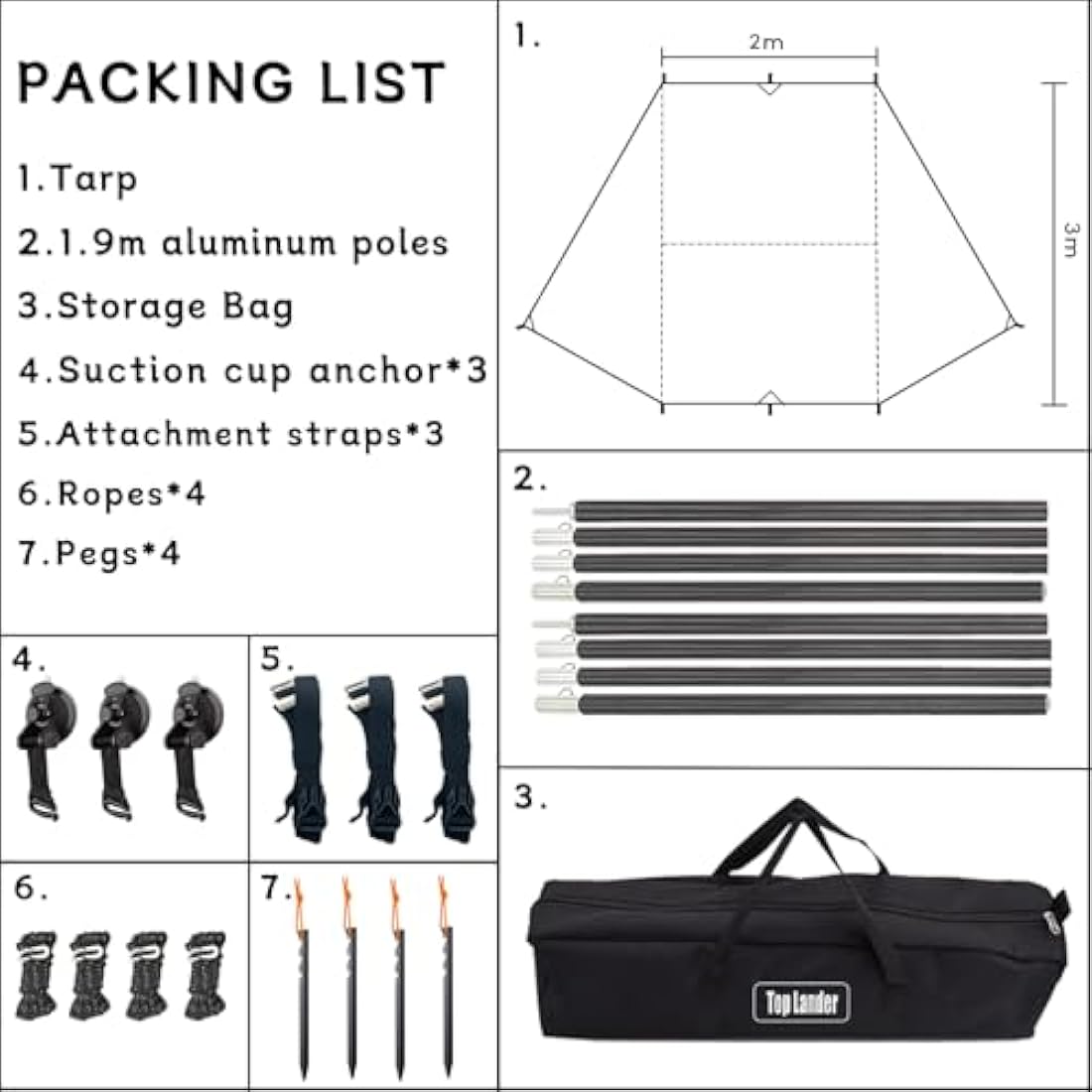 Car Awning Camping SUV Sun Shelter Waterproof Universal Tent Canopy Anti-UV for Van Campervan Caravan Truck Vehicle (Black)