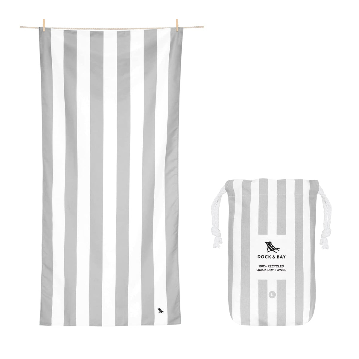 Dock & Bay Beach Towel - Quick Dry, Sand Free - Compact, Lightweight - 100% Recycled - Includes Bag - Cabana Light - Goa Grey - Extra Large (200x90cm,