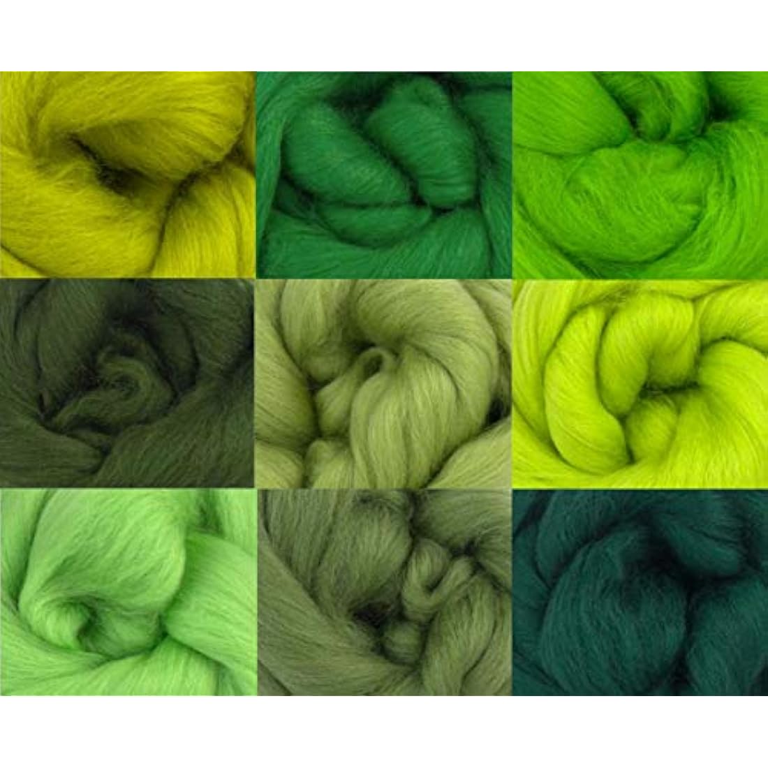 Merino Wool Tops - WOODLAND GREEN - Pack of 9 for needlefelting, wet felting, spinning