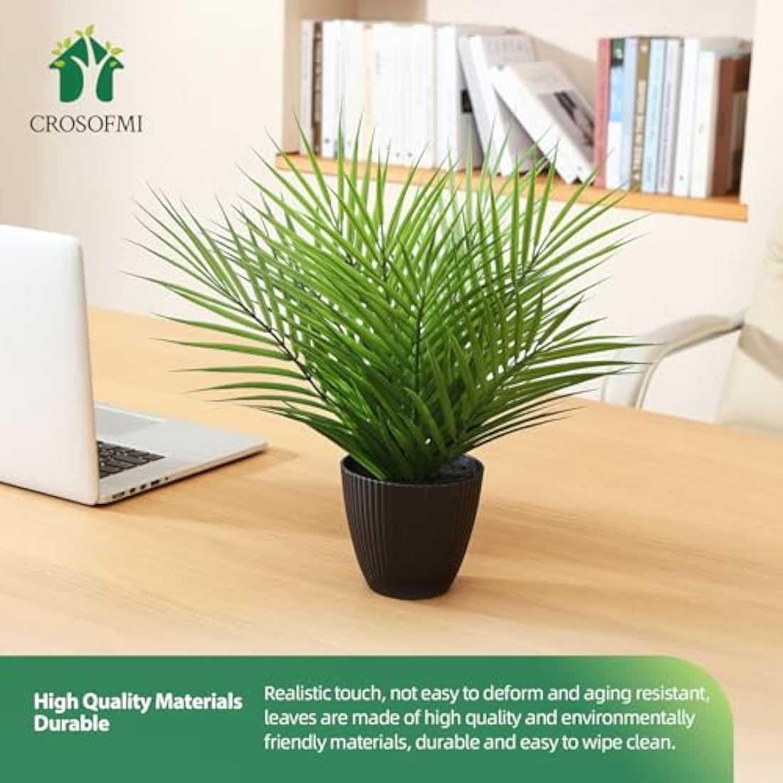 CROSOFMI Artificial Plants Areca Palm 35cm Fake Tropical Tree Faux Plants for Indoors and Outdoors Artificial Foliage and Plastic Pot for Party Office Home House Decorations (2 PACK)