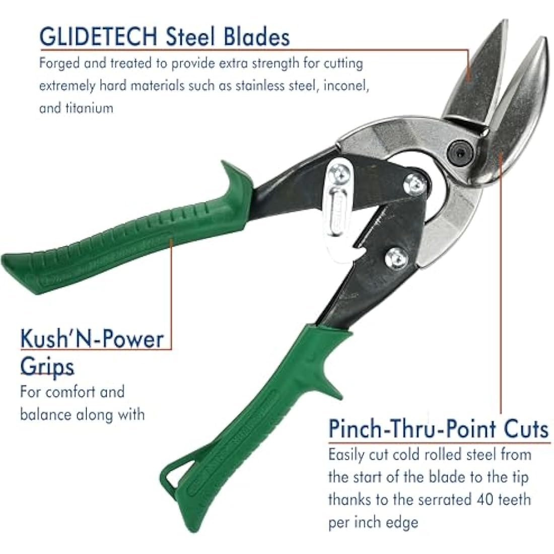 MIDWEST Aviation Snip - Right Cut Offset Tin Cutting Shears with Forged Blade & KUSH'N-Power Comfort Grips - MWT-6510R
