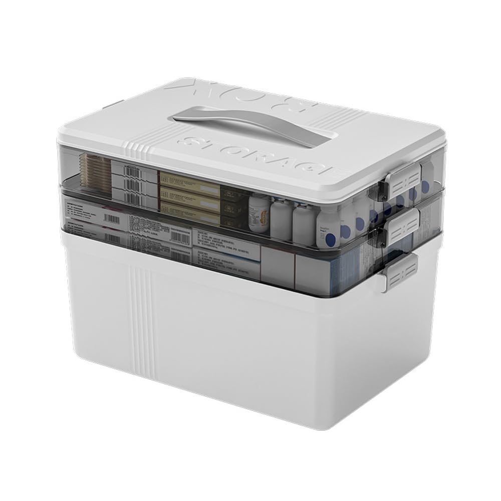 NUODWELL 3 Layers Medicine Storage Box, Portable First Aid Box, Household Lockable Medical Box with Lid, Medication Storage Cabinet for Home, School,