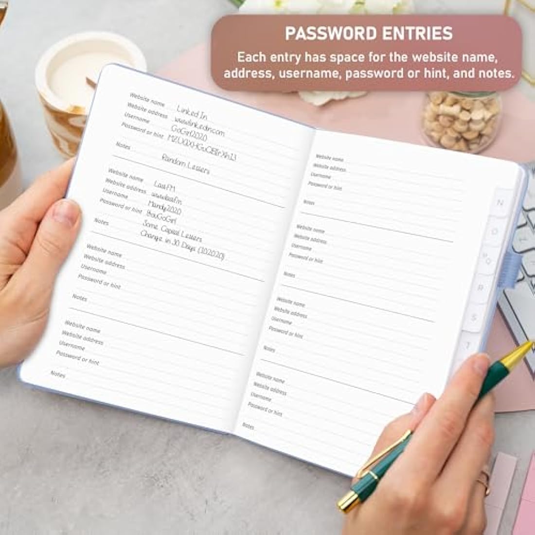 GoGirl Password Book with Alphabetical tabs – Internet Address & Password Keeper Logbook for Password Organization, Journal Notebook for Saving Website Logins. Medium Size 13.5 x 19cm - Light Blue
