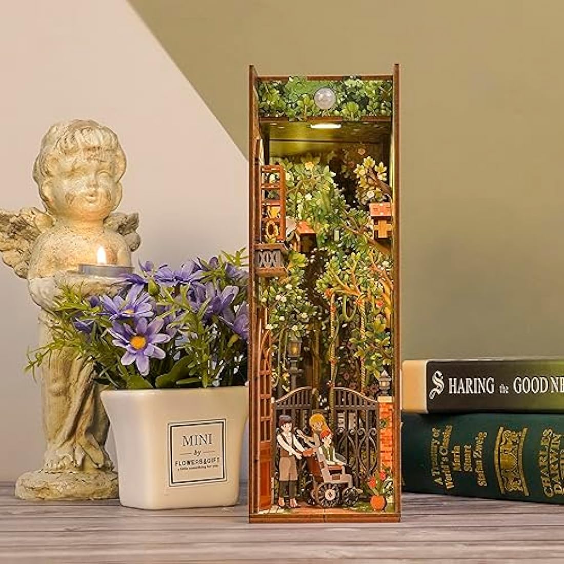 Tonecheer DIY Book Nook Kit Wooden Model Kit 3D Puzzle for Adults to Build Miniature House Kit Dollhouses Miniature House Kit Craft Kit with Light Christmas Birthday Gifts(The Secret Garden)