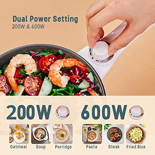 Vocha Electric Hot Pot, 1.5L Mini Portable Electric Pan Non-Stick, Multi-Cooker with Lid for Travel/Dormitory, Silicone Spatula Included (Beige)
