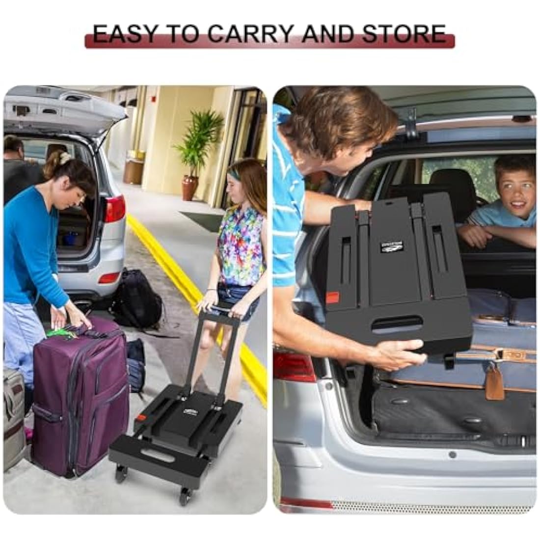 SOLEJAZZ Folding Hand Truck, Portable Dolly for Moving, 230KG Trolley with 6 Wheels & 2 Bungee Cords for Luggage, Travel, Shopping, Office Use, Black