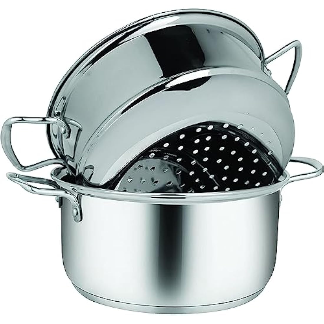 Penguin Home 3 Tier Stainless Steel Food Steamer Pan Set, Induction Safe Stainless Steel Lid with Knob, Sturdy Steel Handles, Kitchen Pan Steamer Set for Cooking, (20 Cm) Silver
