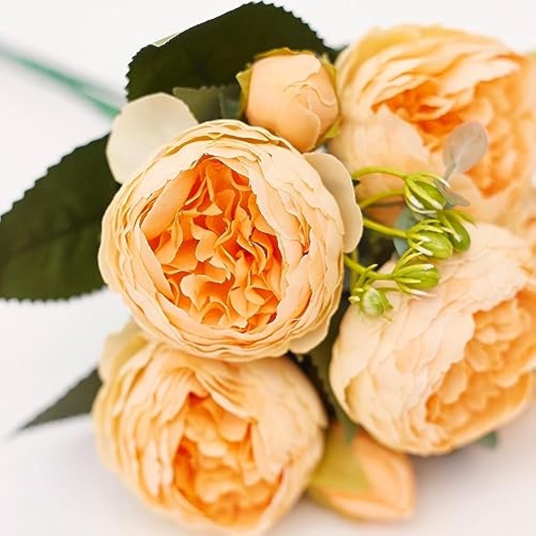 The Baked Studio - Silk Peony and Tea Rose Artificial Bouquet 9 Heads Realistic Fake Plant for DIY Craft Cake Living Room Home Wedding Decoration (YELLOW)