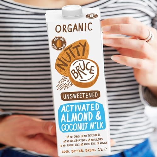 Nutty Bruce - Unsweetened Activated Almond & Coconut Milk - Certified Organic & Vegan Alternative Milk, No Preservatives or Added Oils, Lactose Free, Dairy Free, Soy Free - 6 pack x 1L
