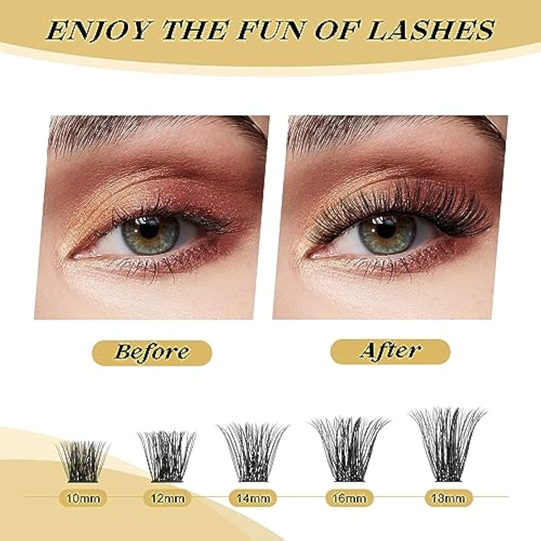 Cluster Lashes 480 Pcs QUEWEL Individual Eyelashes MIX10-18 D Curl DIY Lash Extensions Thin Band Lash Clusters Eyelashes Individual Volume False Eyelashes Soft & Light For Home Use（honey01 D MIX10-18）